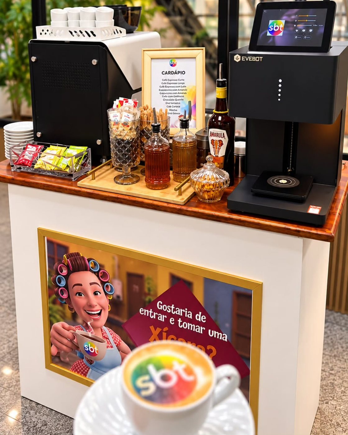 Estação com impressora de café personalizada para empresa